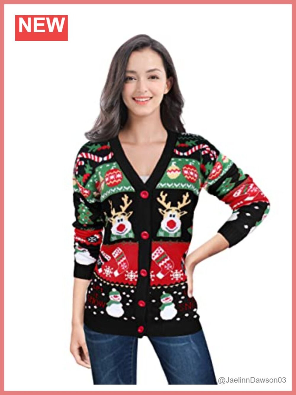 Ugly Christmas Sweater Women Knit Cardigan V-Neck Long Sleeve Holiday